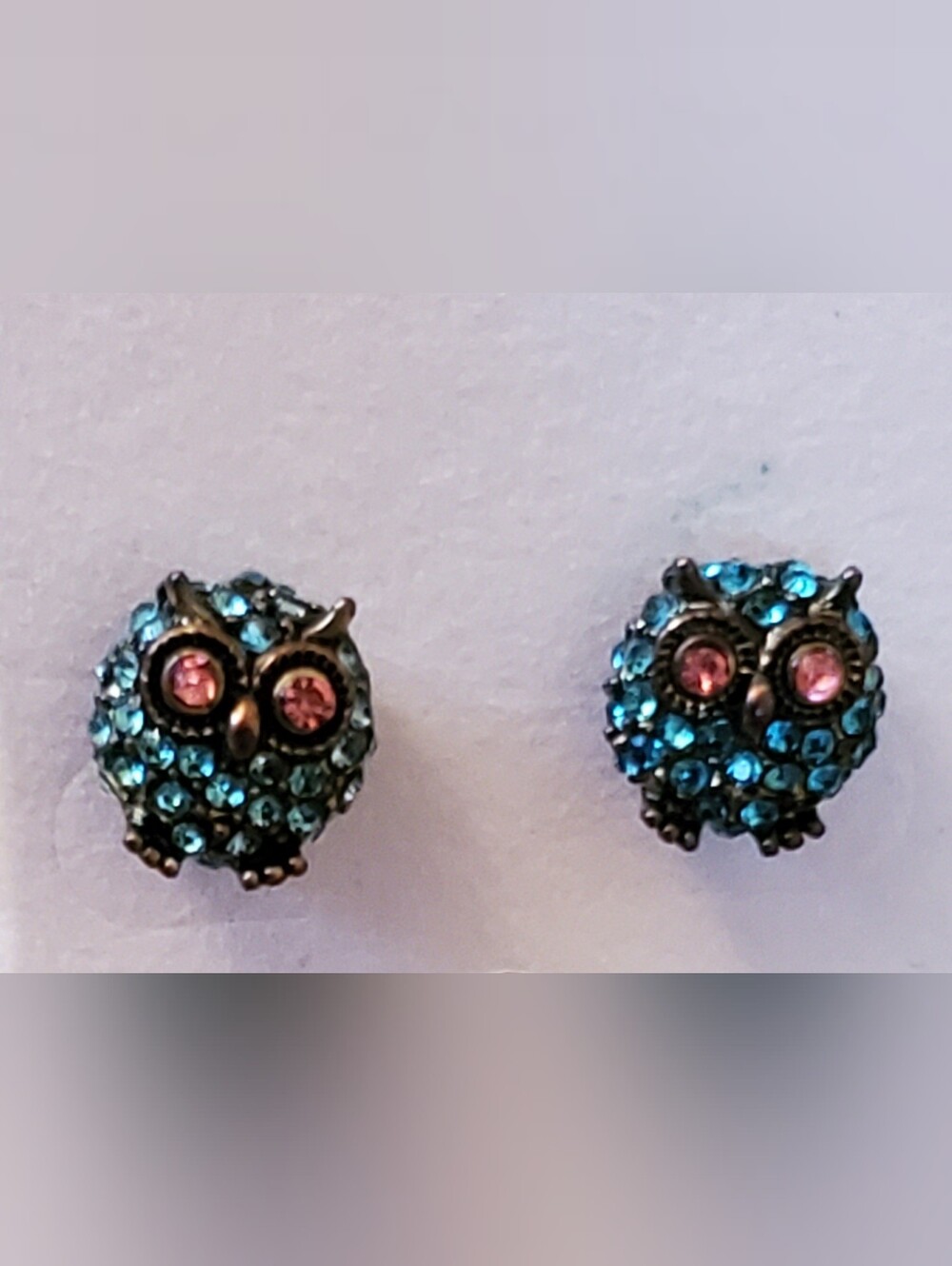 Betsy Johnson Blue Crystal Owl Stud Earrings - Fashion Jewelry
